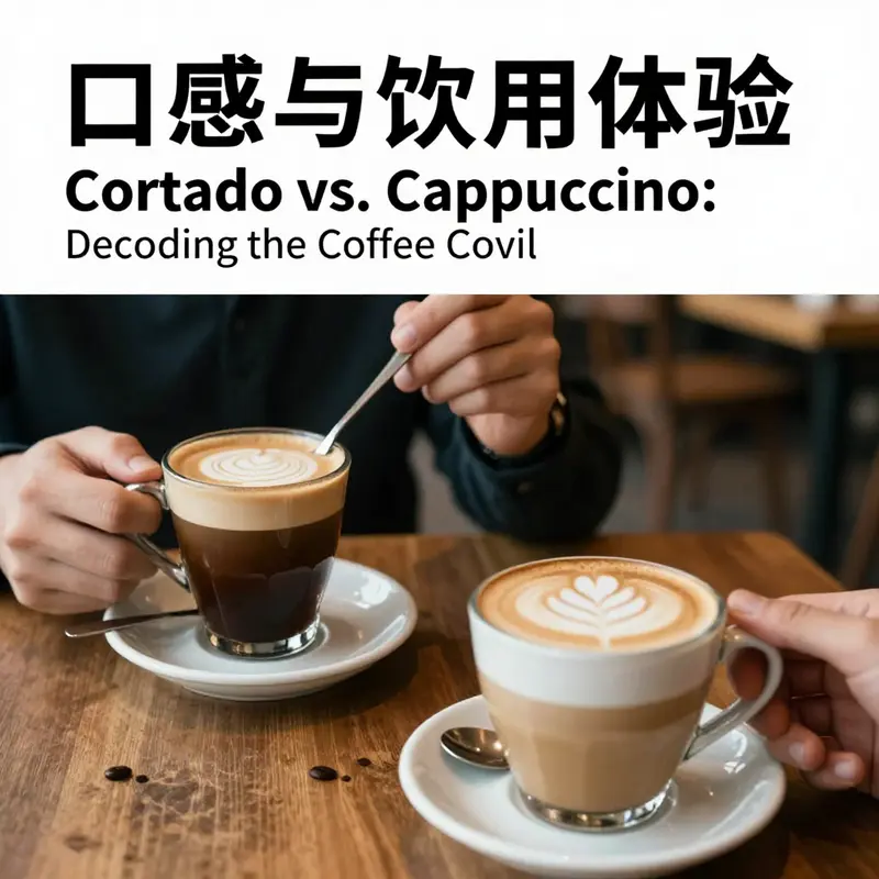 A visual comparison of cortado and cappuccino showcasing their unique milk ratios and presentation.