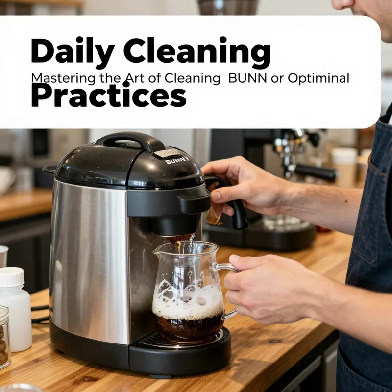 A barista diligently cleaning a BUNN coffee pot to maintain quality brewing.