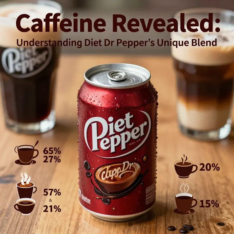 Visual comparison of caffeine content in Diet Dr Pepper against other soft drinks.