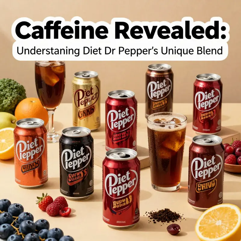 Artistic arrangement of Diet Dr Pepper cans with colorful ingredients in a lively presentation.