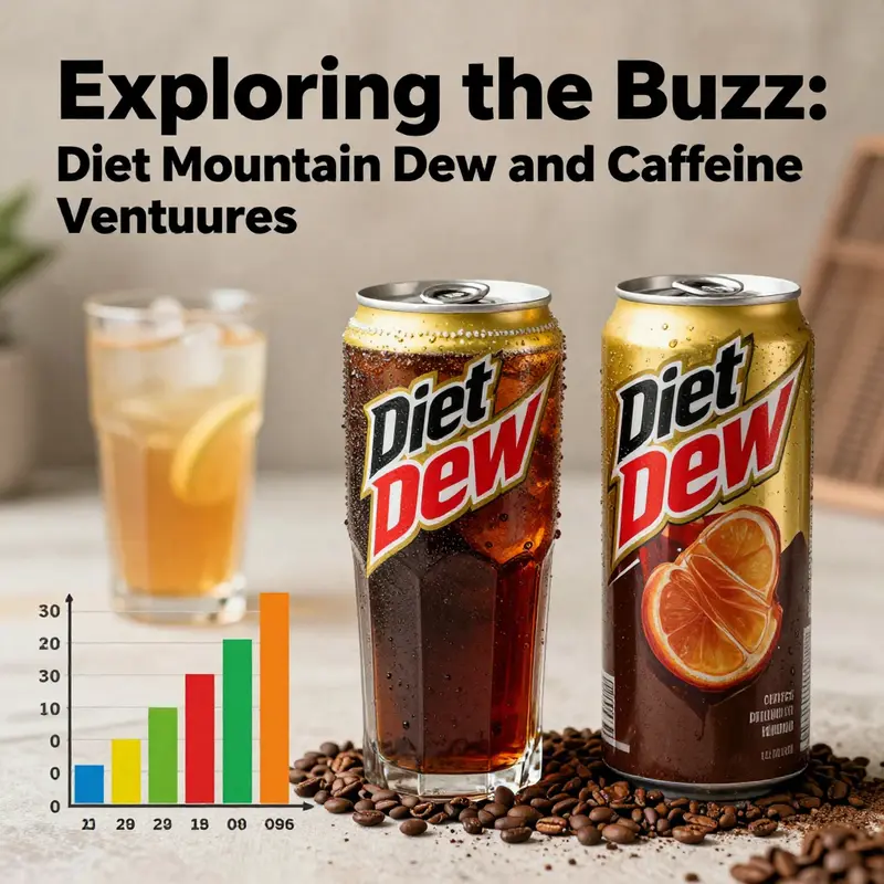 An infographic illustrating Diet Mountain Dew’s caffeine levels alongside competing beverages.