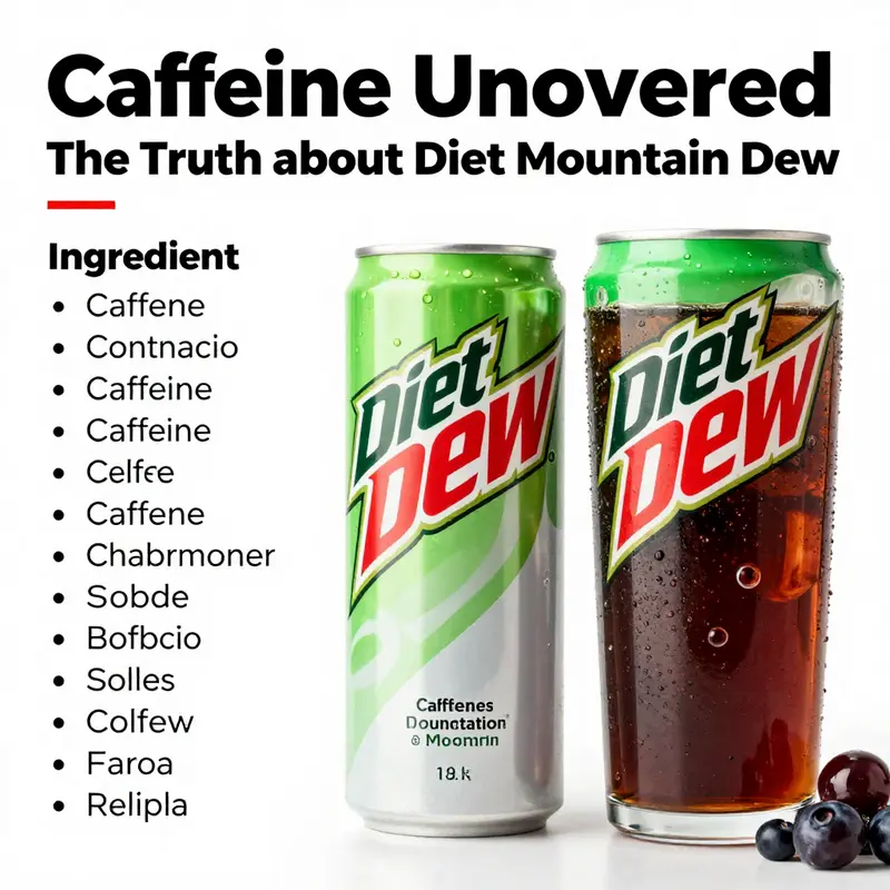 An infographic detailing the caffeine content in Diet Mountain Dew.