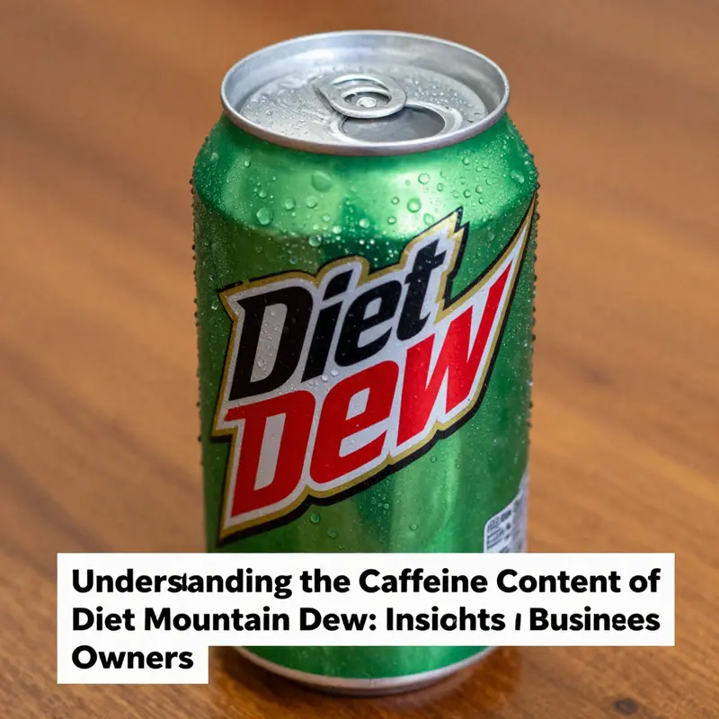 A visual representation of Diet Mountain Dew, highlighting its caffeine content.