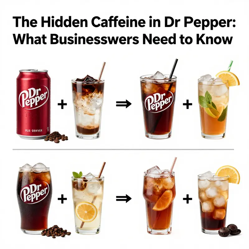 Infographic detailing caffeine levels in Dr Pepper versus other beverages.