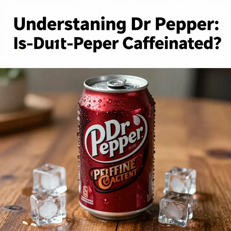 Dr Pepper can with condensation showcasing its caffeinated content.