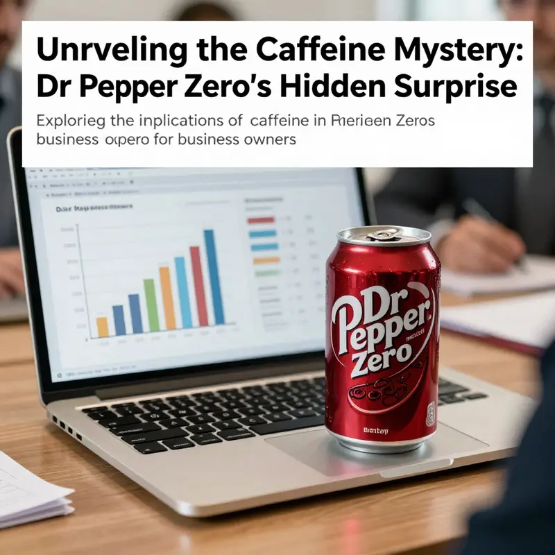 A business meeting setup with Dr Pepper Zero and sales charts, signifying the importance of caffeine content.