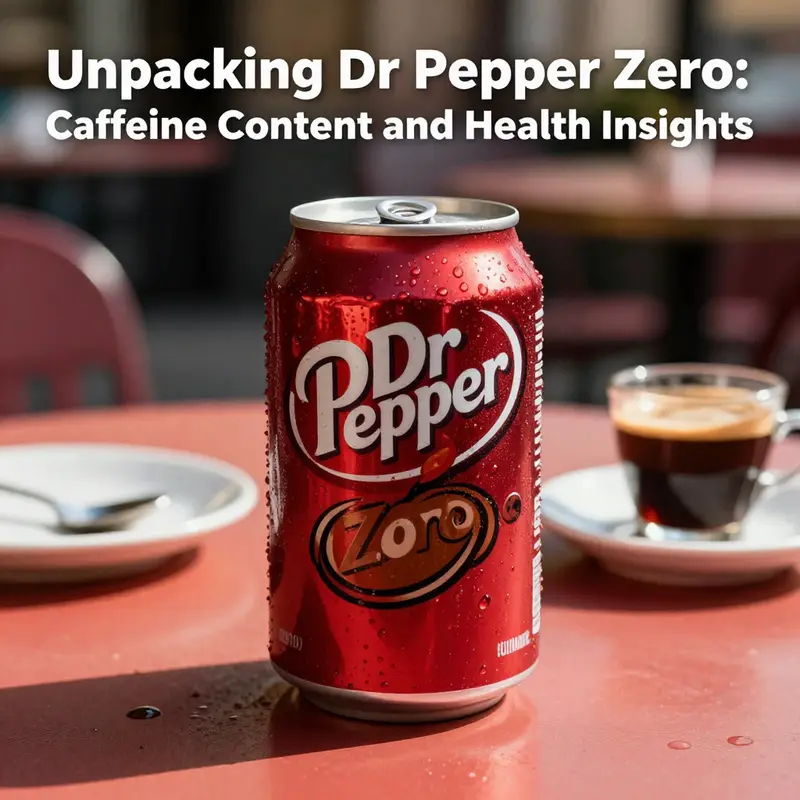 A visual representation of Dr Pepper Zero highlighting its caffeine content.