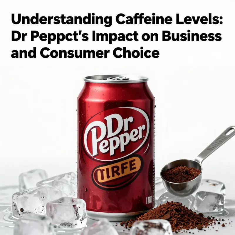 A chilled can of Dr Pepper with ice and a measuring spoon showing caffeine content.