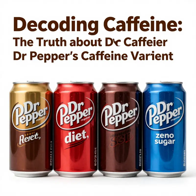 Caffeine content comparison among Dr Pepper variants.