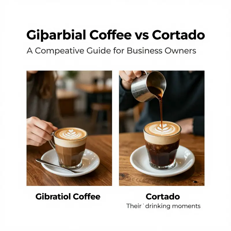 The unique origins and names of Gibraltar coffee and cortado, symbolized through their distinct serving vessels.
