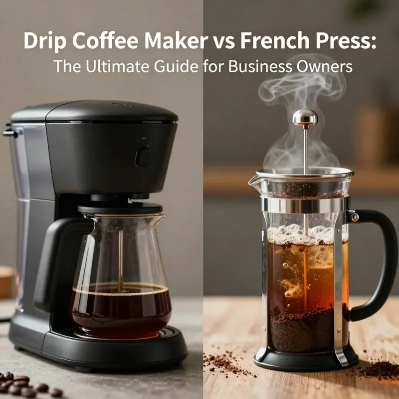 Visual comparison of brewing methods: drip coffee maker and French press.