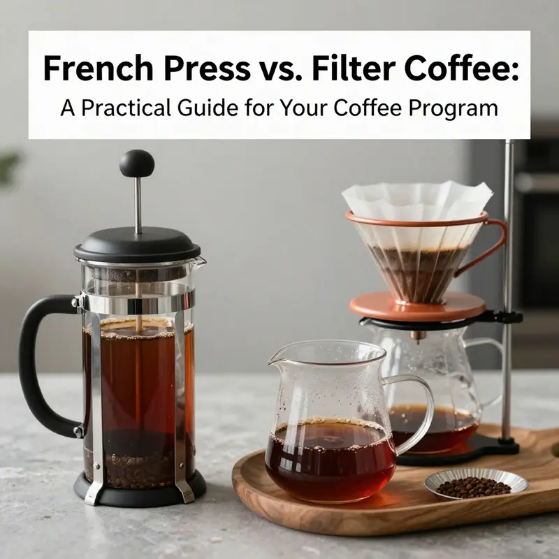 A comparison of taste profiles: rich and full-bodied French press vs. crisp and bright filter coffee.