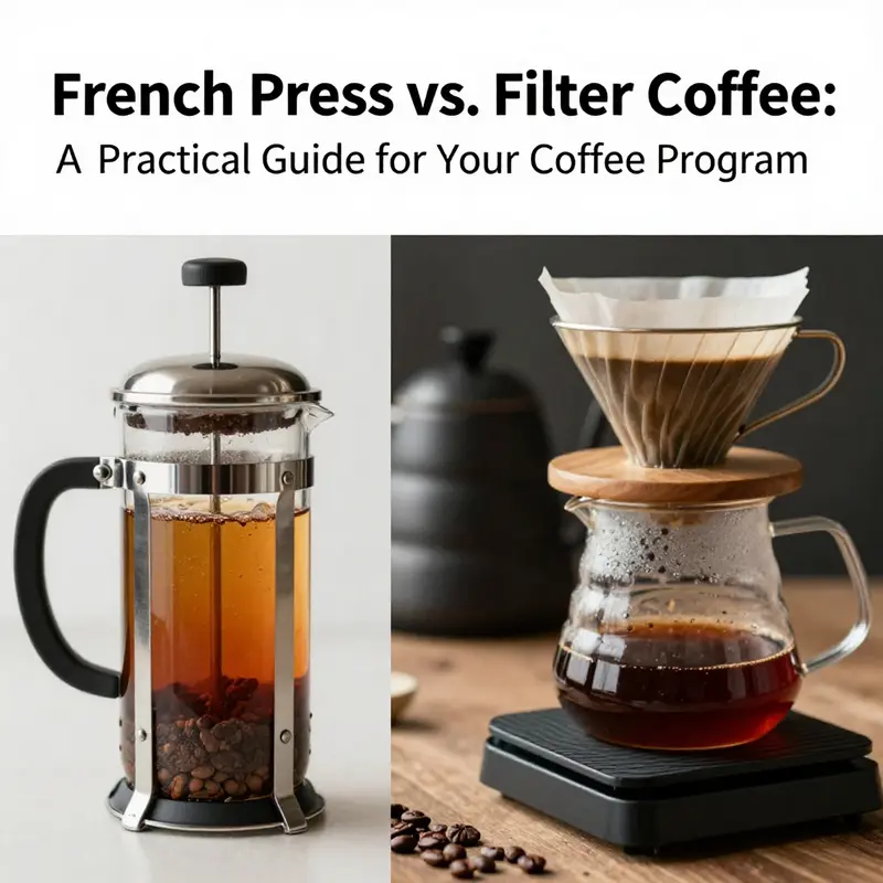 A comparison of taste profiles: rich and full-bodied French press vs. crisp and bright filter coffee.
