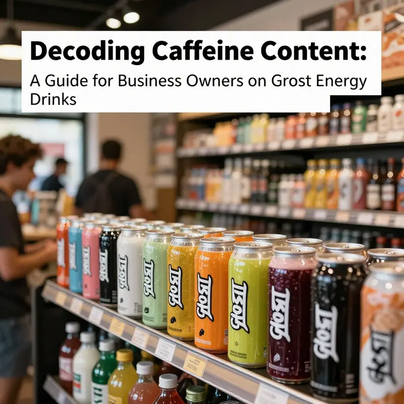 A lively café displaying a variety of GHOST Energy Drinks, attracting health-conscious consumers.