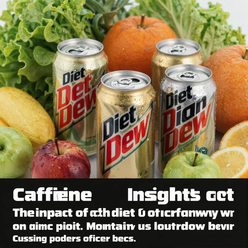 Cans of Diet Mountain Dew amidst fresh ingredients, illustrating the drink's refreshing nature and caffeine content.