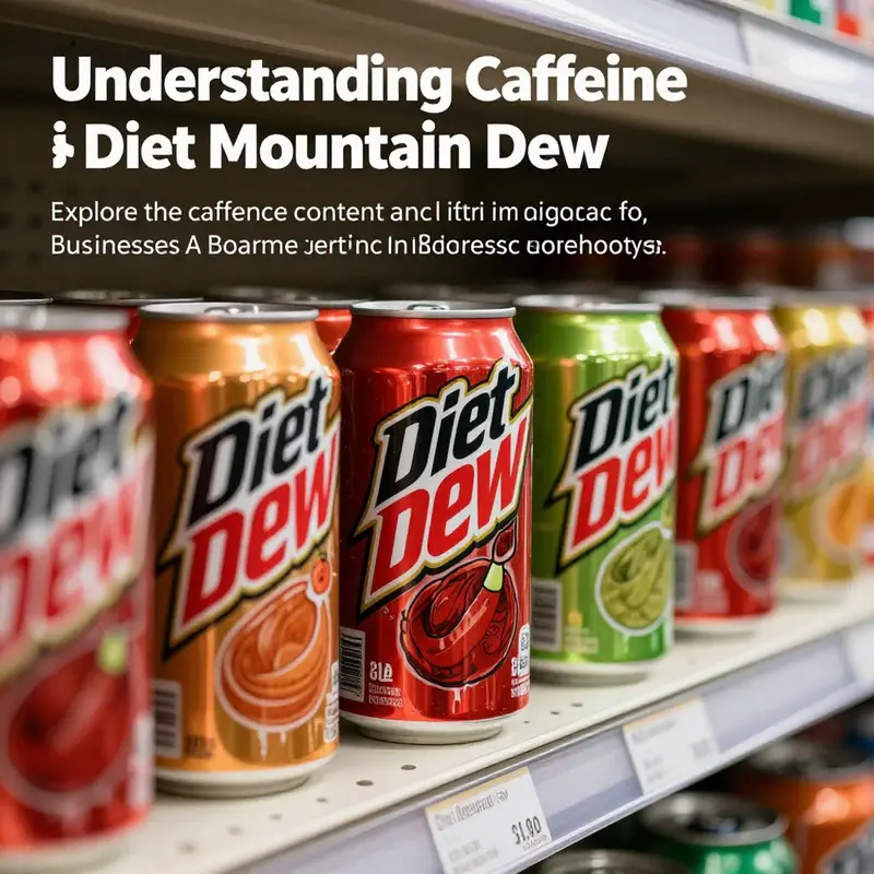 A shelf filled with Diet Mountain Dew cans showcasing their vibrant packaging.