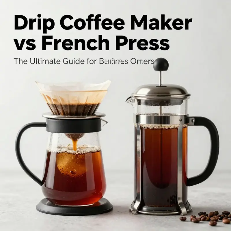 Visual comparison of brewing methods: drip coffee maker and French press.