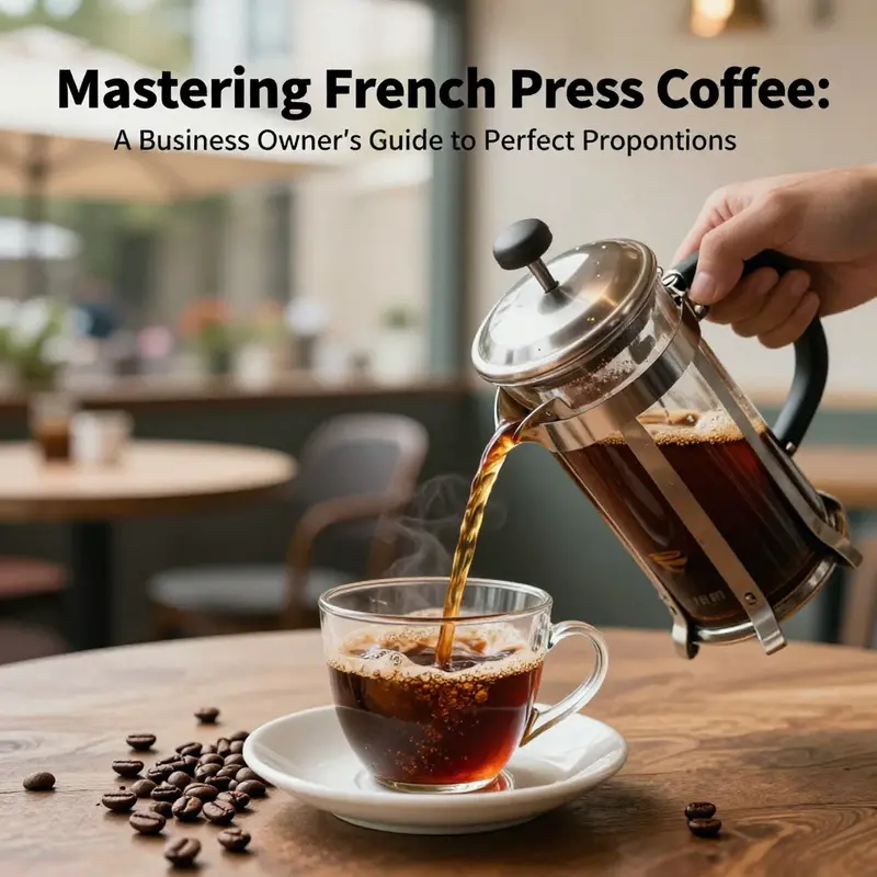 A cup of French press coffee being poured, representing the ideal brewing process and coffee experience.