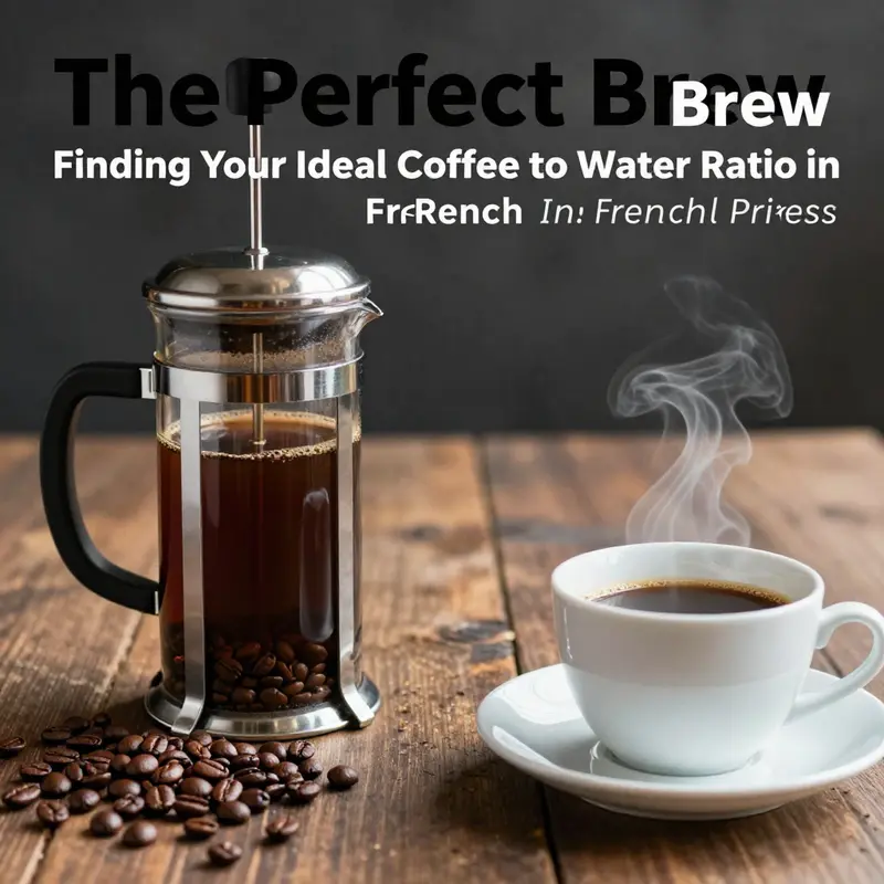 A beautifully arranged French press coffee setup on a rustic table.