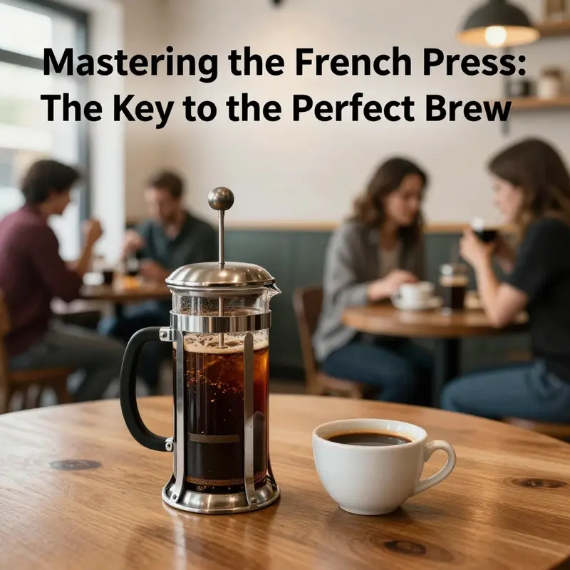A lively coffee shop where customers enjoy French press coffee in a warm atmosphere.