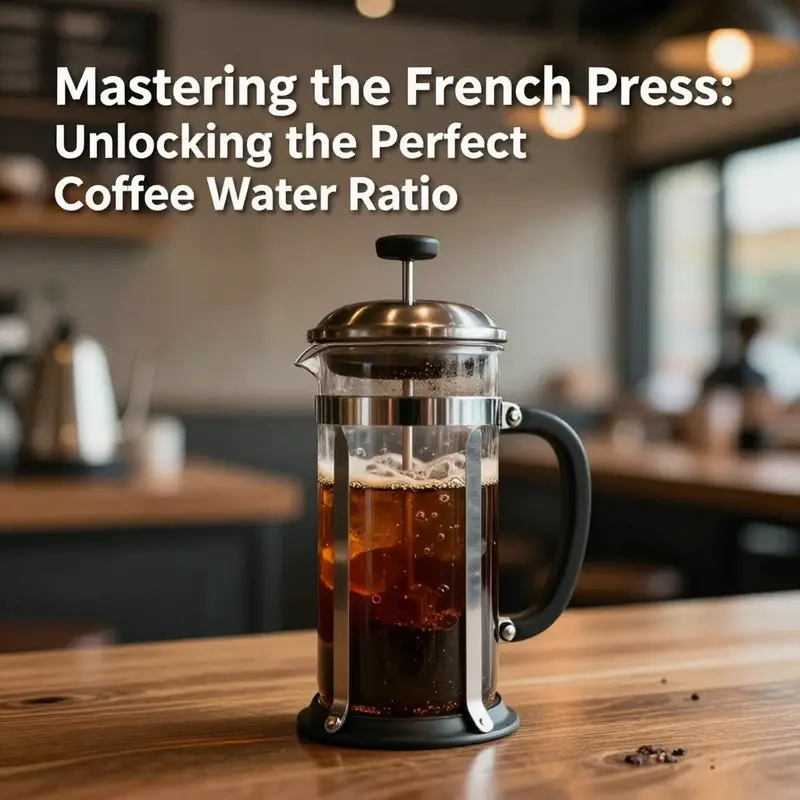 A French press brewing coffee in a trendy coffee shop, representing the art of coffee making.