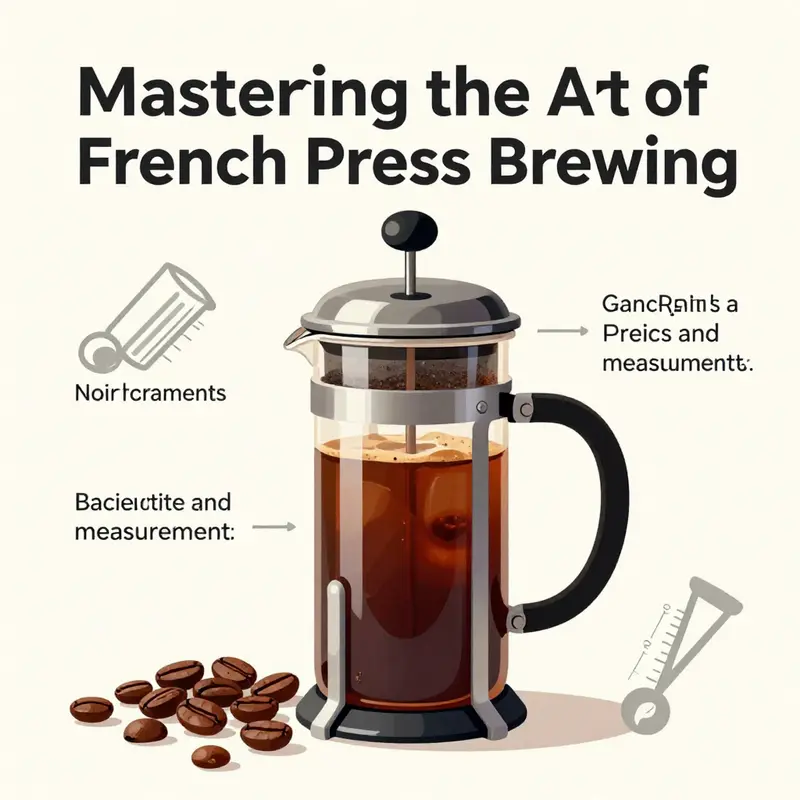 Illustration of essential ratios and measurements for French press brewing.