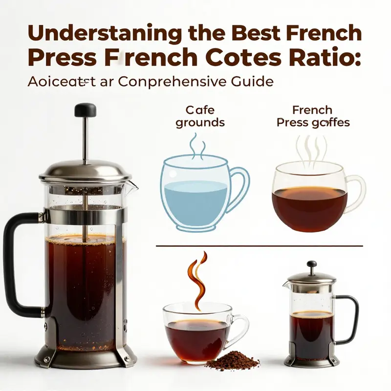 An infographic displaying optimal French press coffee ratios for brewing.