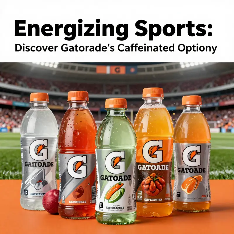 An overview of Gatorade’s range of caffeinated drinks emphasizes their vibrant branding and athletic appeal.