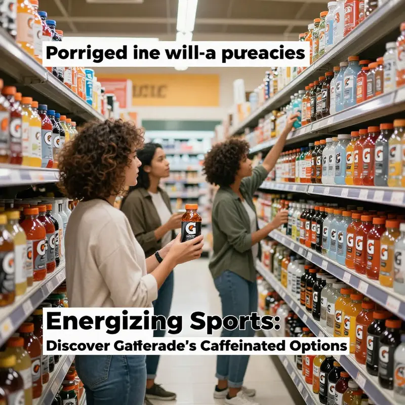 An overview of Gatorade’s range of caffeinated drinks emphasizes their vibrant branding and athletic appeal.