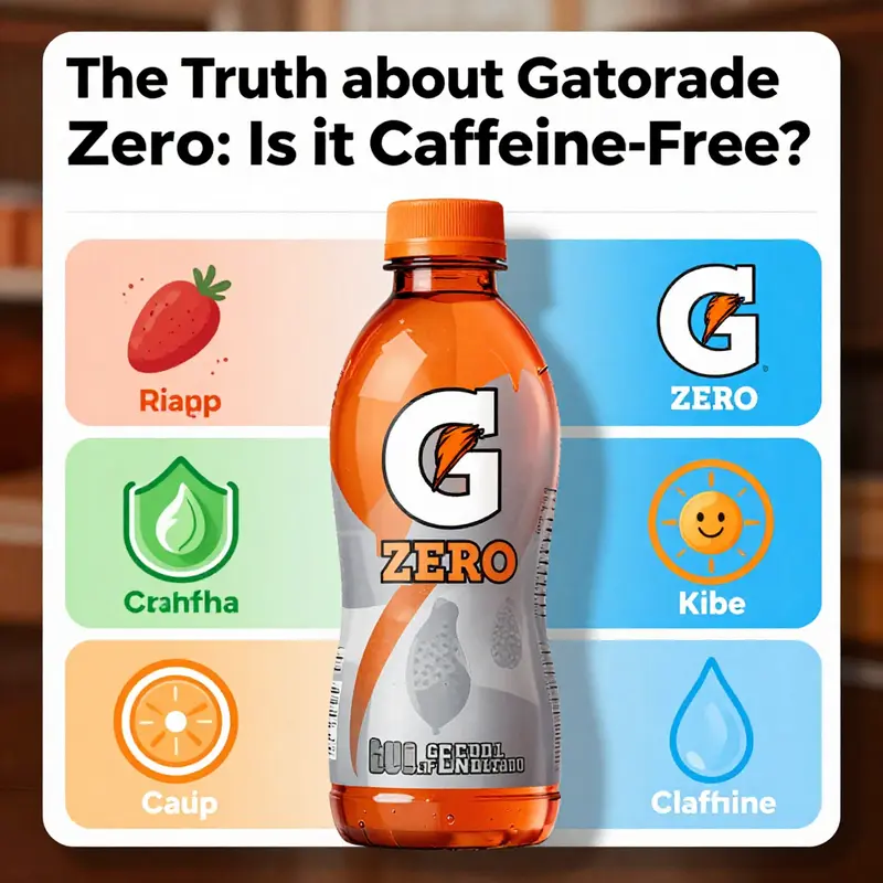 Infographic showing Gatorade Zero’s ingredients, highlighting its caffeine-free quality.