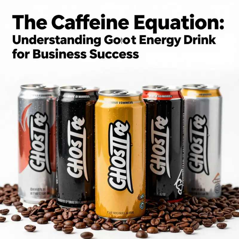 A collection of GHOST Energy Drink cans displayed creatively alongside coffee beans.