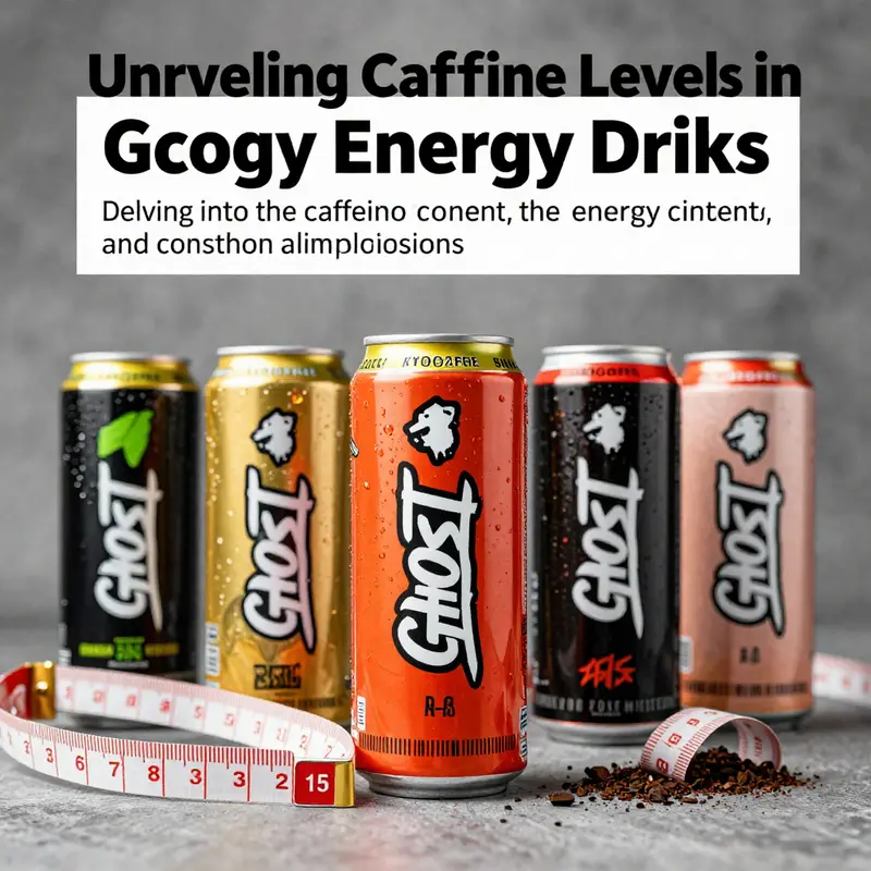 Collection of GHOST Energy Drink flavors displayed together focusing on their caffeine content.