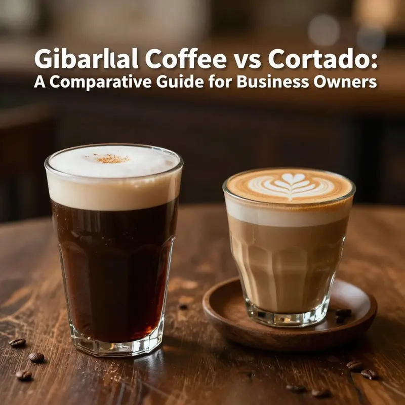 The unique origins and names of Gibraltar coffee and cortado, symbolized through their distinct serving vessels.