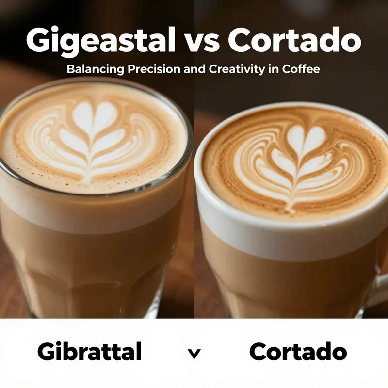 A visual comparison of Cortado and Gibraltar, highlighting their distinct definitions and serving styles.