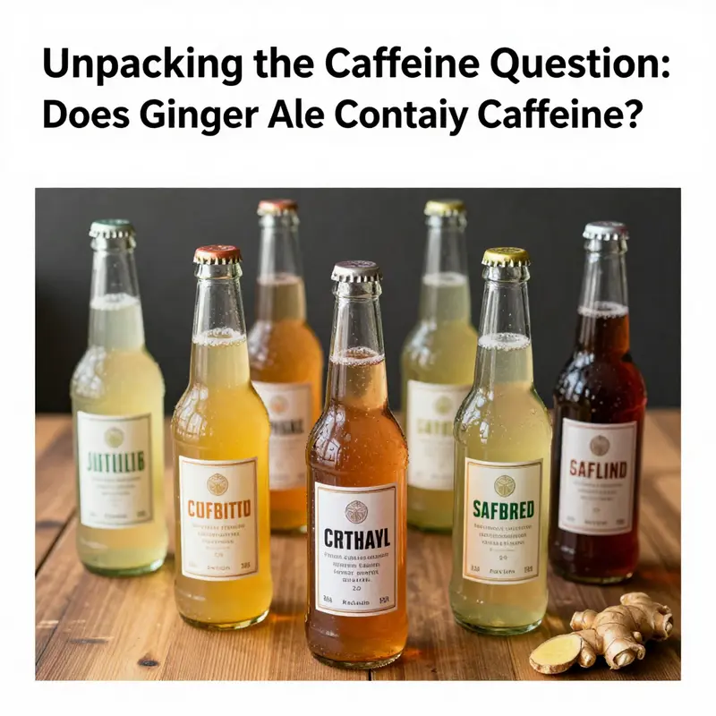 An array of ginger ale bottles highlighting their ingredients, emphasizing the natural flavoring without caffeine.