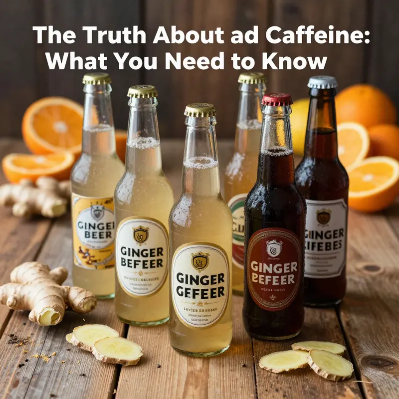 Ginger beer bottles with refreshing aesthetics, emphasizing the caffeine-free nature of the drink.