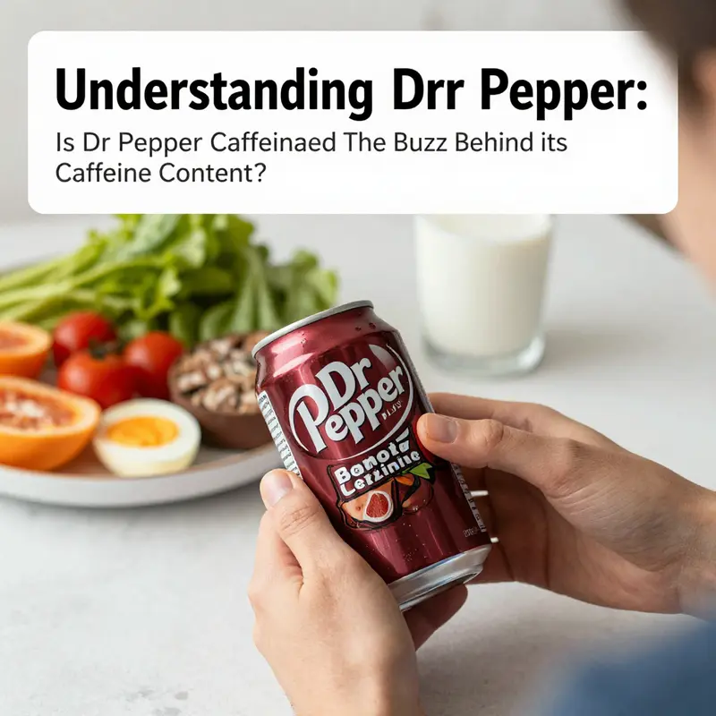 Dr Pepper can with condensation showcasing its caffeinated content.