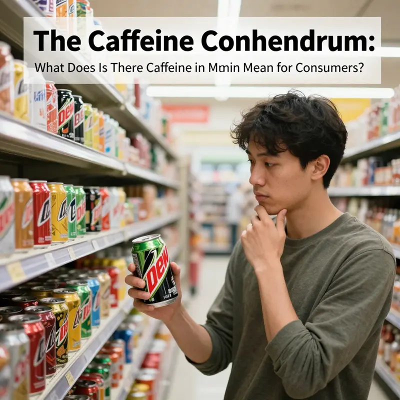 Examining the caffeine content listed on a Mountain Dew can.