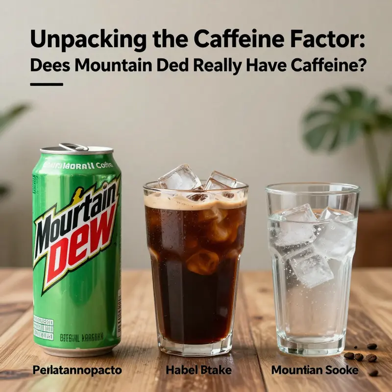 A can of Mountain Dew with visible nutrition facts, emphasizing its caffeine content.