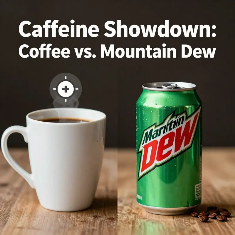 A visual representation of the caffeine content in coffee compared to Mountain Dew.