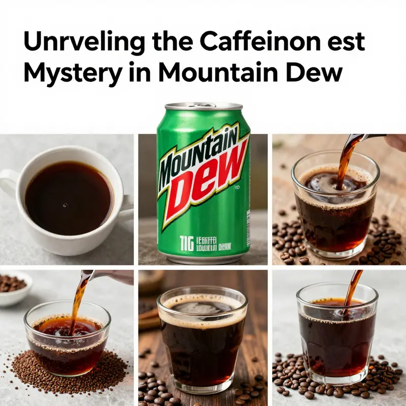 Infographic detailing the caffeine content across Mountain Dew flavors.
