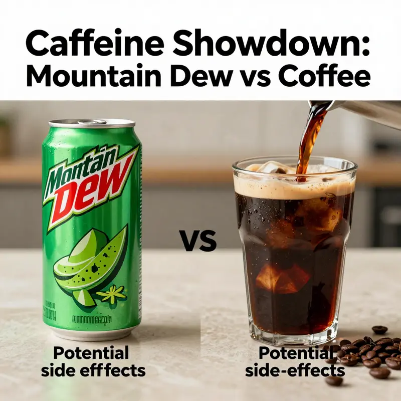 A bar graph illustrating caffeine content differences between Mountain Dew and coffee.