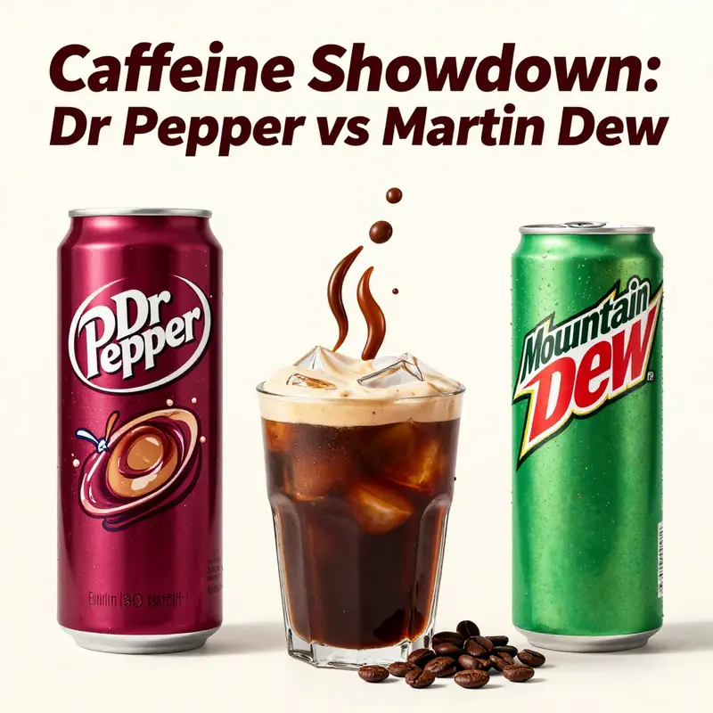 A visual comparison of Dr Pepper and Mountain Dew, showcasing their caffeine content per serving.