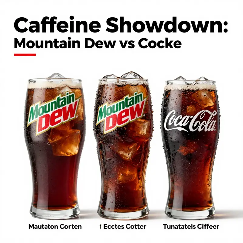 A visual comparison of Mountain Dew and Coca-Cola cans, highlighting their distinct caffeine levels.