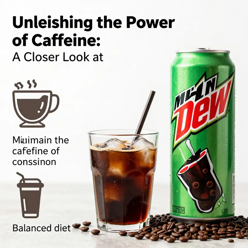 An array of Mountain Dew products highlighting their varying caffeine contents.
