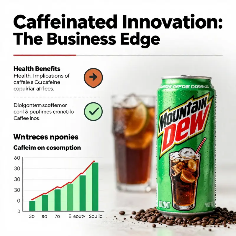 A display of various Mountain Dew variants illustrating their caffeine content.