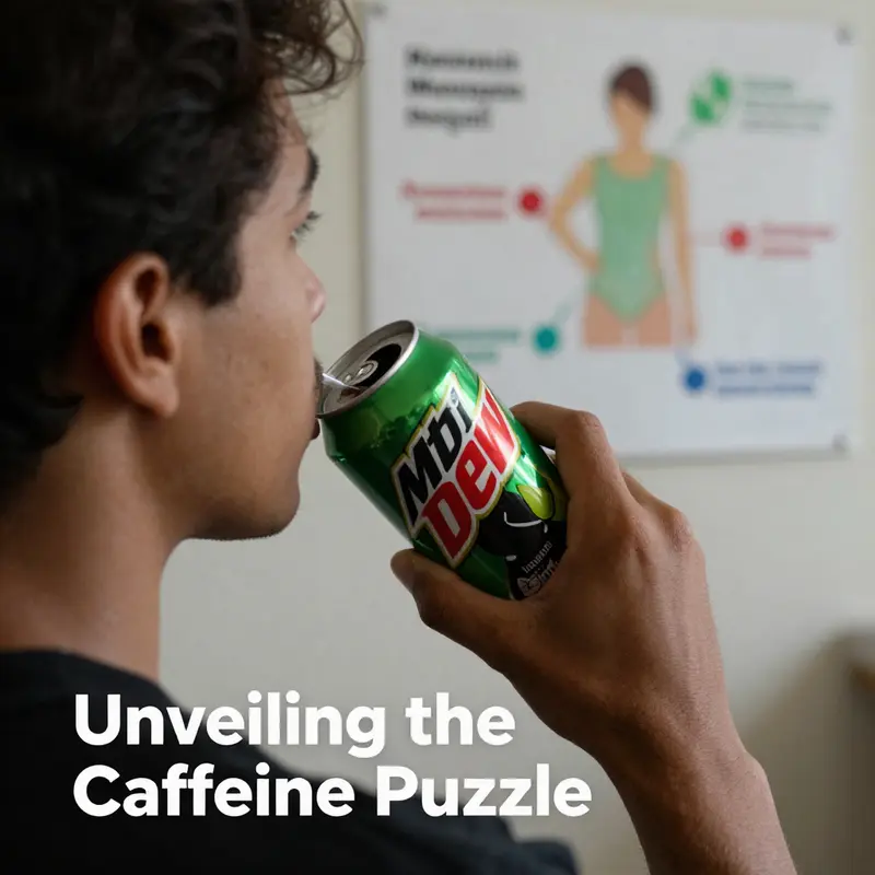 Caffeine content infographic showcasing different container sizes of Mountain Dew.