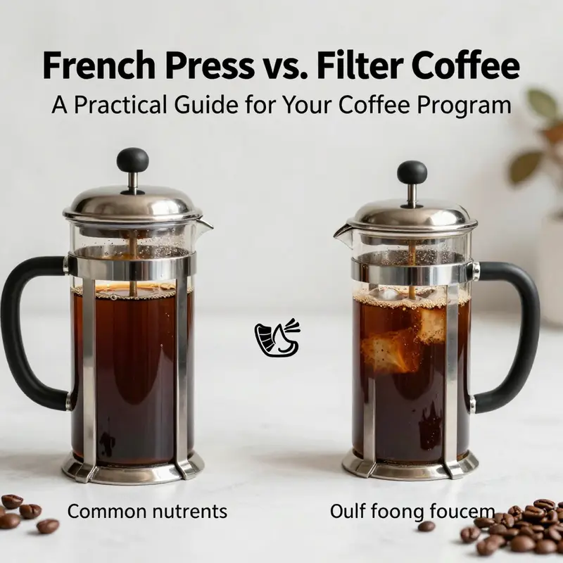 A comparison of taste profiles: rich and full-bodied French press vs. crisp and bright filter coffee.
