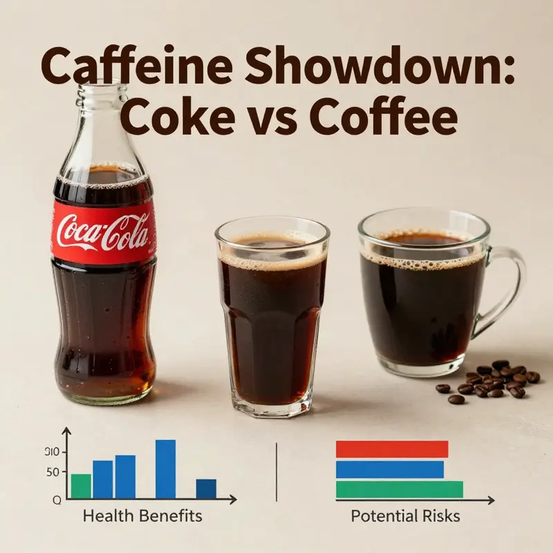 A direct comparison of caffeine content in Coke and coffee, visually displaying the substantial differences.