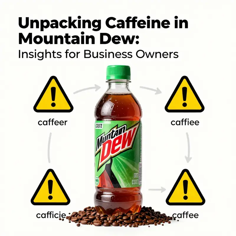 Overview of caffeine quantity in a refreshingly cold Mountain Dew bottle.